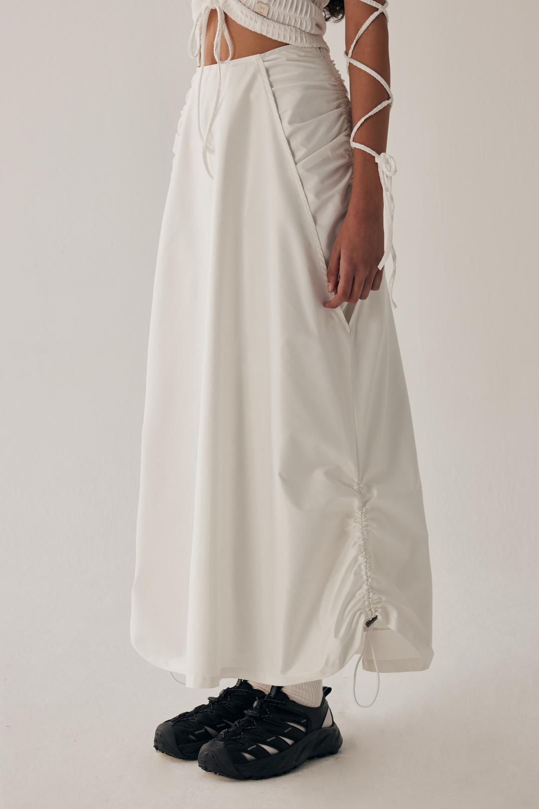 Shirring Layered Long Skirt [ White ]