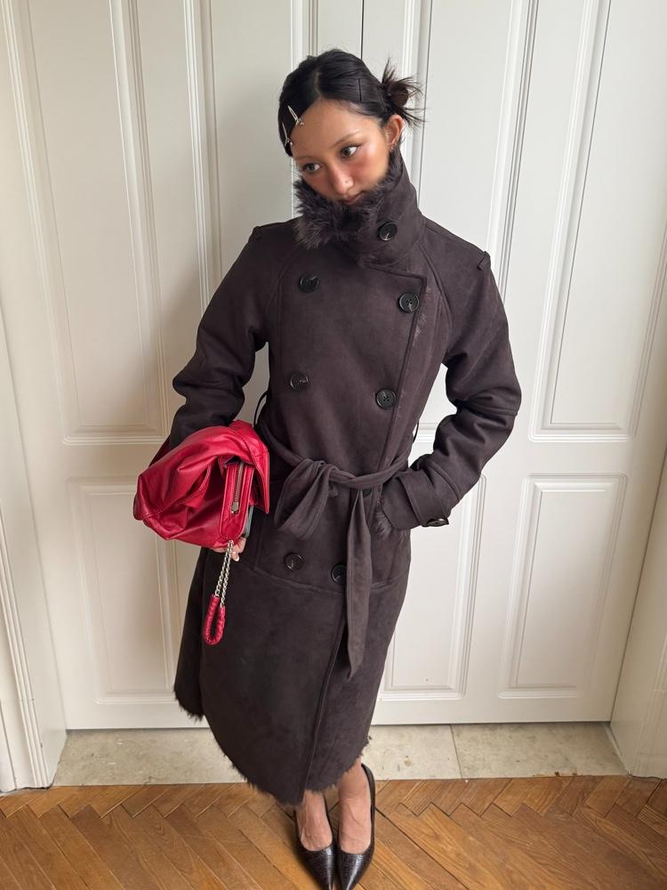 Andivogels Fur Sheath Warm Stand Collar Long Coat