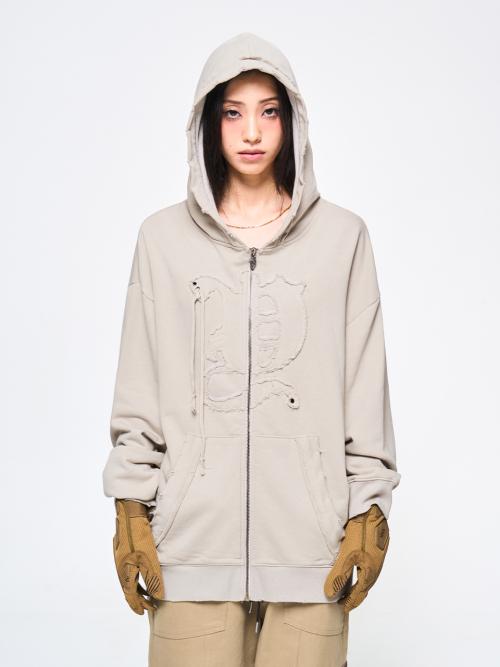 BACK TIE DETAIL ZIP-UP BEIGE