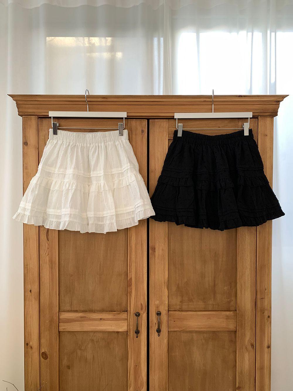 밀리유 캉캉 프릴 미니 스커트(2color) 밴딩 속바지 치마바지 레이스 핀턱