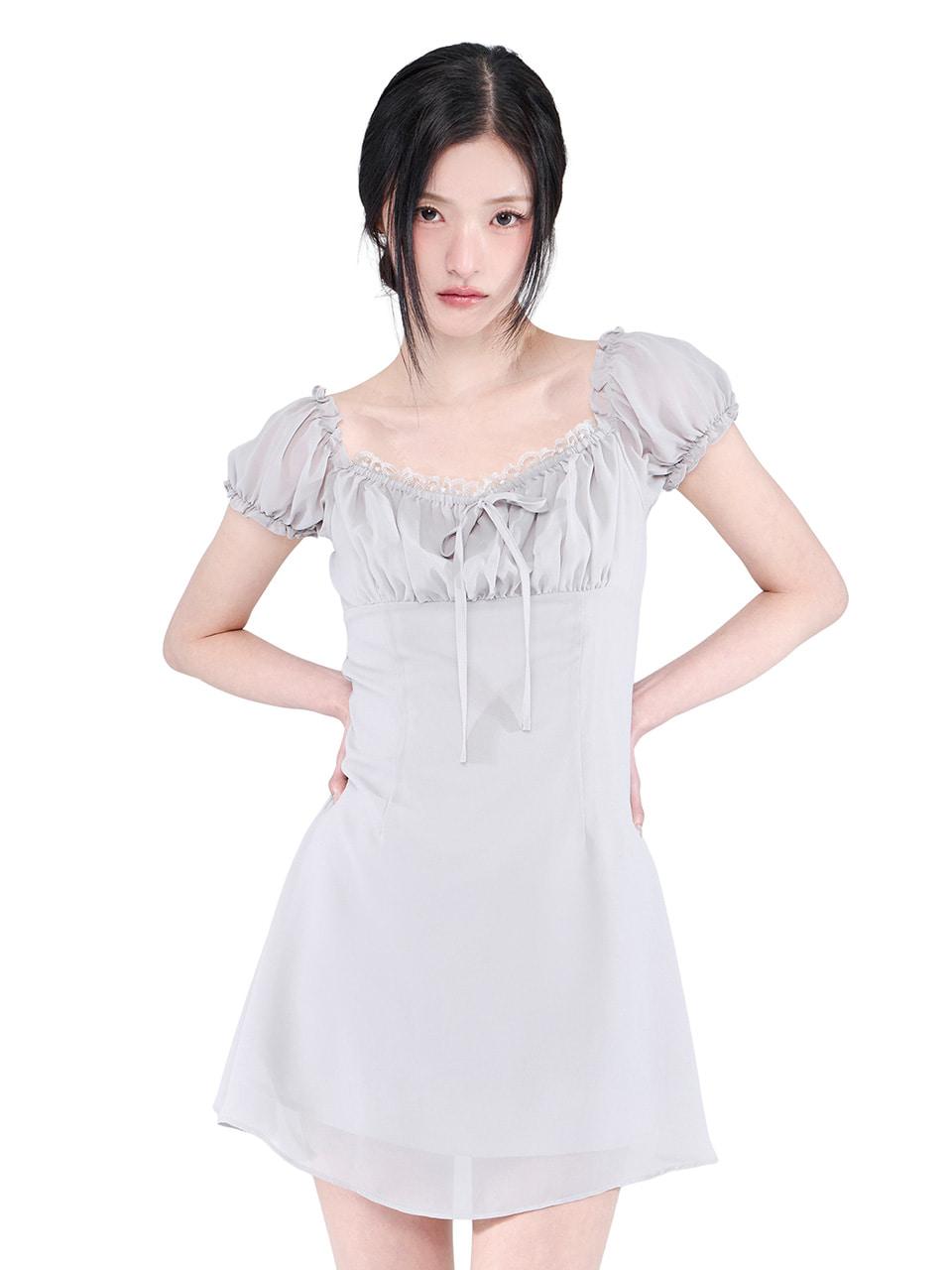 Puff Chiffon Mini Dress (Light Gray)