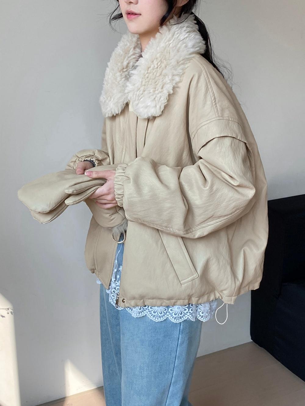 Belle 페이크 레더 오버핏 점퍼