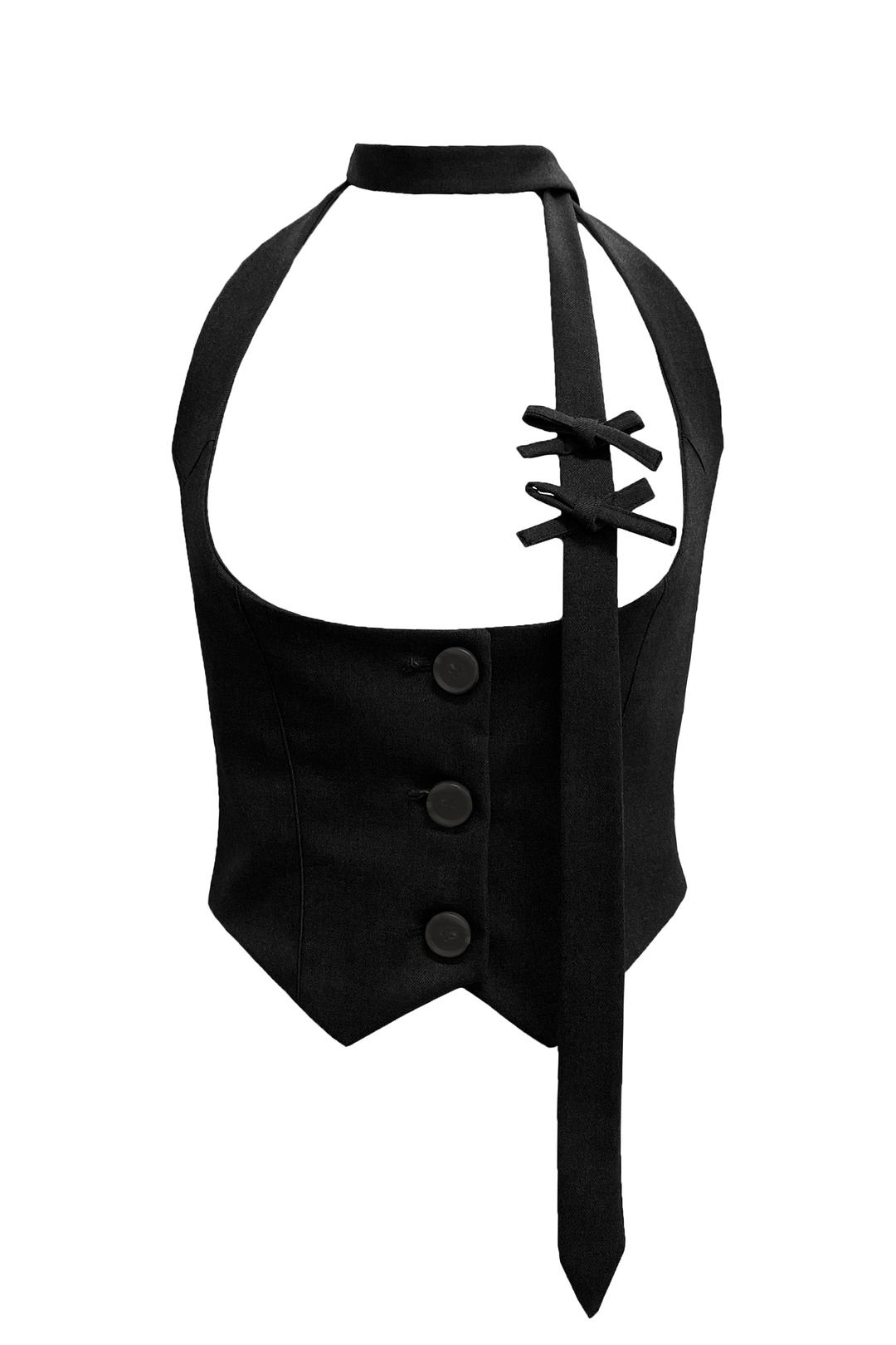 체메씨 RIBBON TWILL VEST (BLACK) - 위시버킷