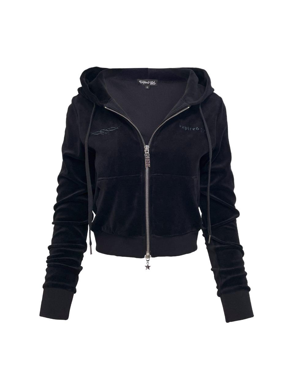 Signature Velvet Hoodie Zip up BLACK