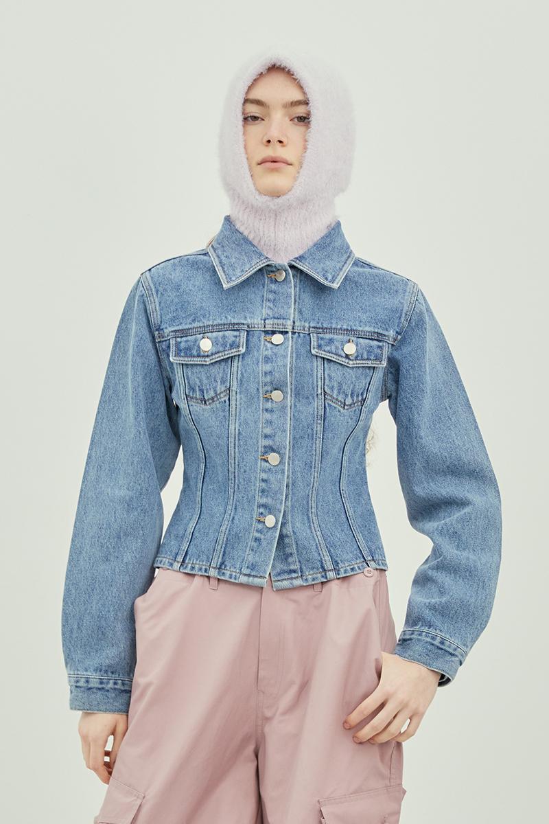 Corset-Inspired Stitch Denim Jacket (BLUE)