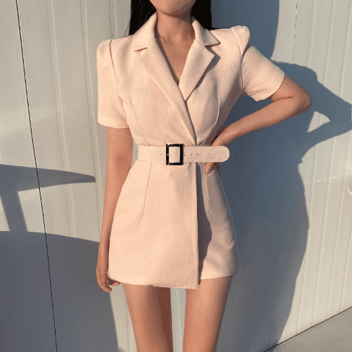 오비 자켓 미니 점프수트  ( 반팔 점프슈트 js 미니 하객룩 자켓 )