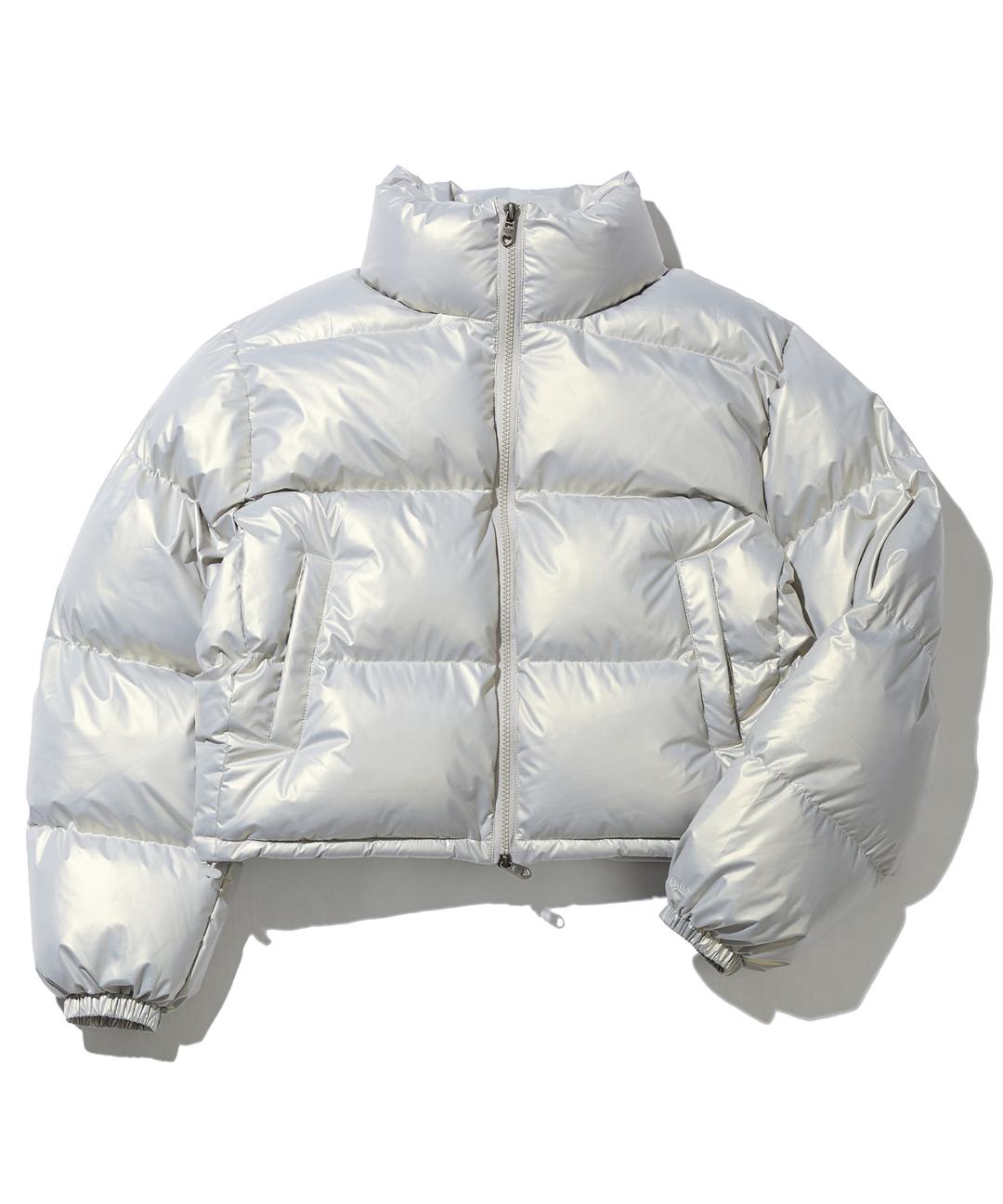 Glossy Crop Puffer Jacket-Silver