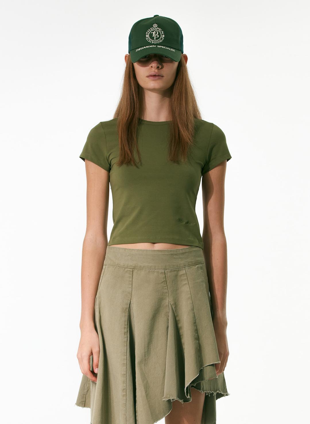 EMBROIDERY HALF SLEEVE TOP, KHAKI