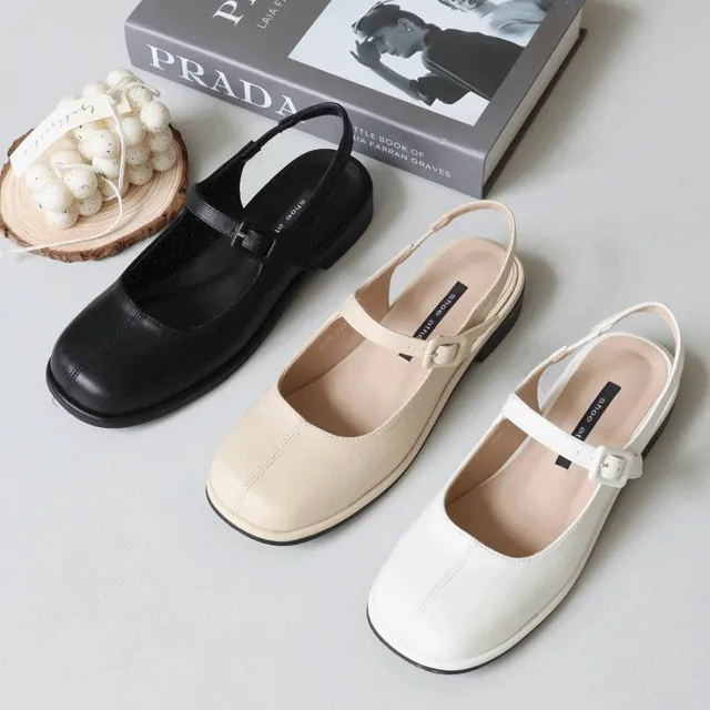 ❤255 빅사이즈포함❤ 드엘라 스퀘어 로우힐 메리제인 슬링백 힐 단화 2.5cm