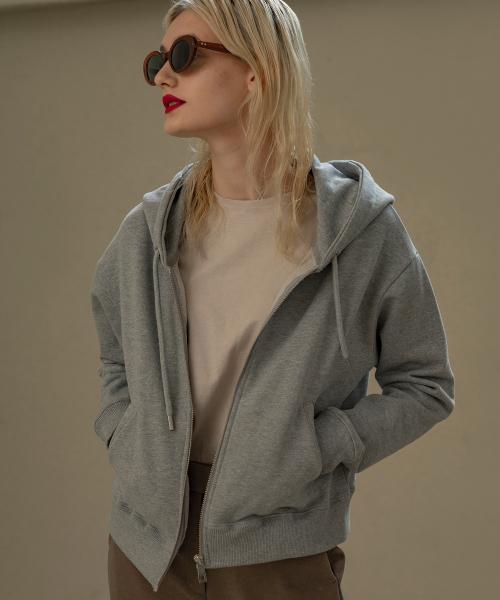 SITP5036 Crop Hood Zip-up_Melange gray