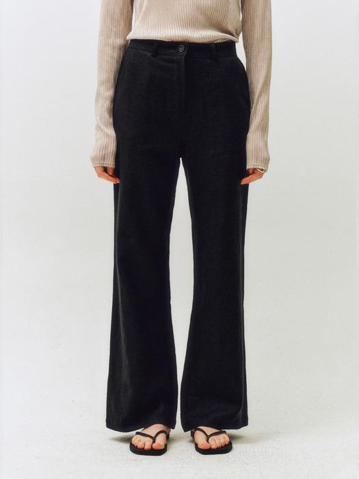 Classic Loose Fit Linen Boot-cut Pants_CTB546(Black)
