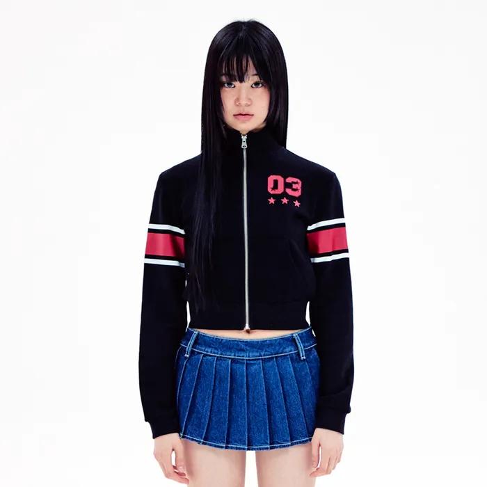 YOUHEE CROPPED SWEAT ZIP-UP BLACK