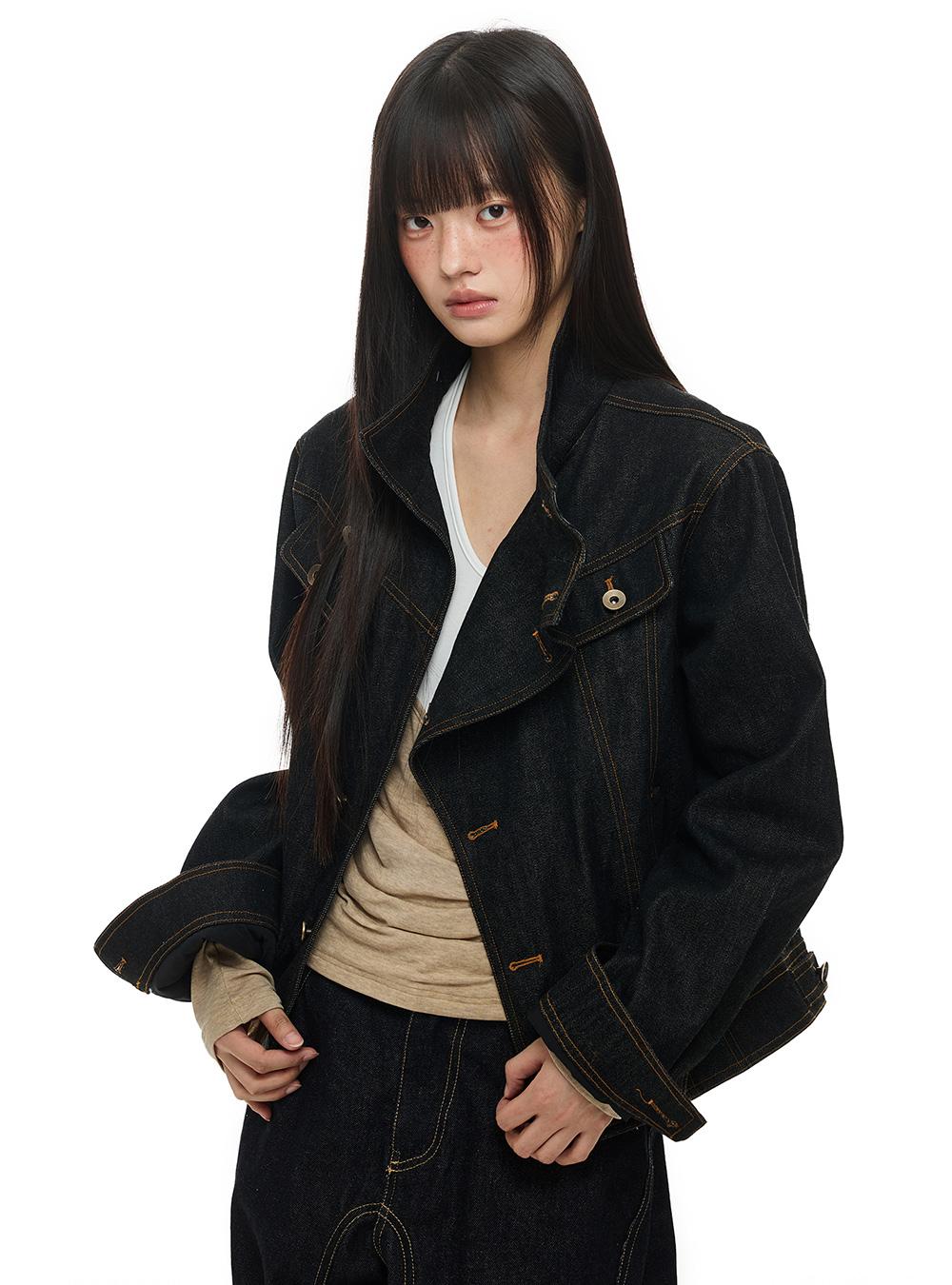 Unbalanced Collar Stitch Denim Jacket