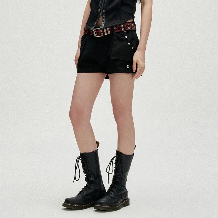 W Stud Pocket Micro Shorts - Black