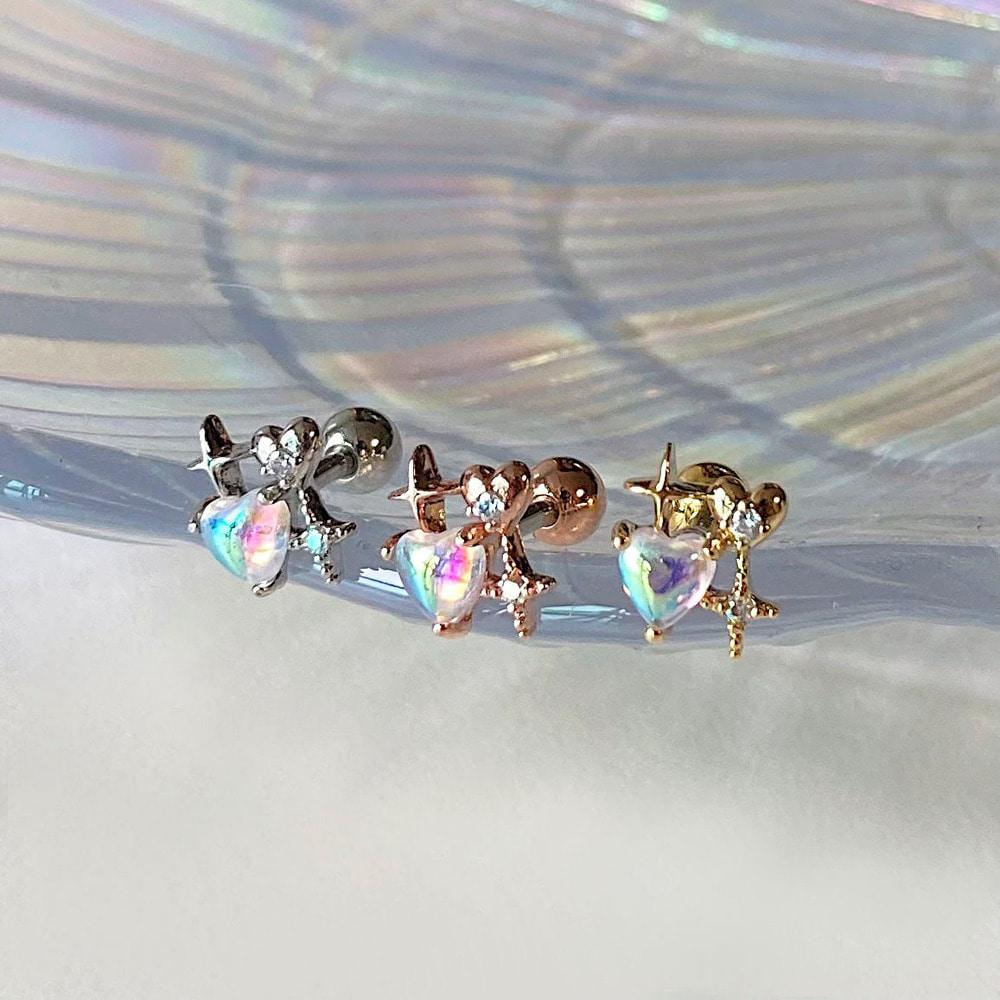 [써지컬] 홀로그램 하트 스파클링 피어싱 (3color)