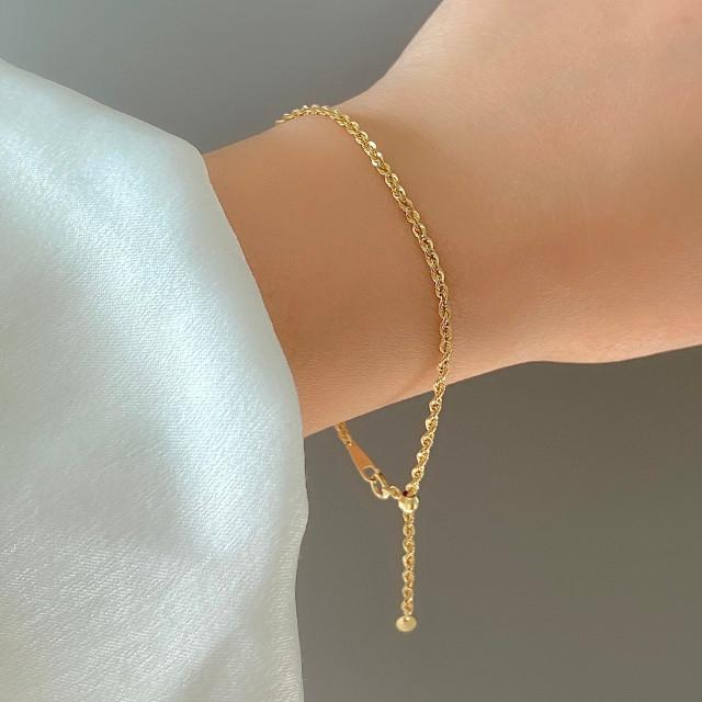 (14k골드) 이태리 수입 컷팅 트위스트 체인 팔찌, 길이조절 가능 최대 19cm