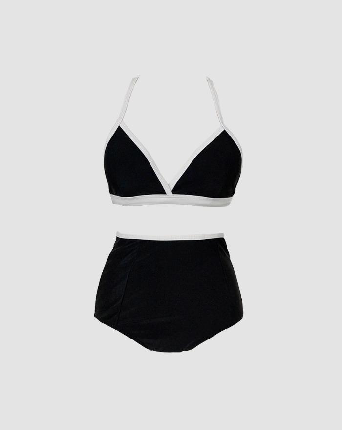 [new 10%] 라인 배색 홀터넥 비키니 수영복