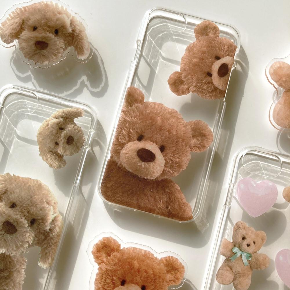(SET) 고퀄 곰돌이 강아지 투명 아이폰 13 갤럭시 케이스+스마트톡