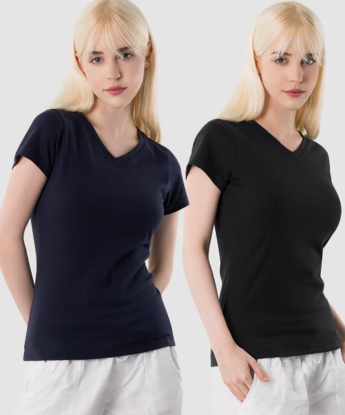 [2PACK] 면스판 브이넥 반팔 티셔츠 AR-233