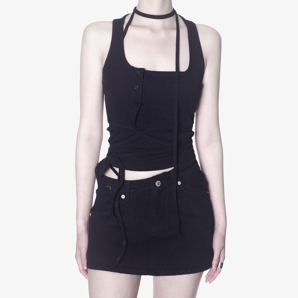 스트랩 튜브탑 언발 크롭 나시 세트