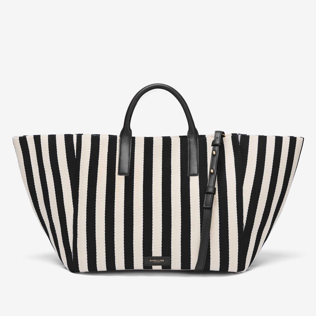 The Lisbon Tote - One Size / black striped cotton canvas