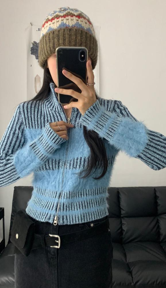 twisted mohair knit zip-up (2C)