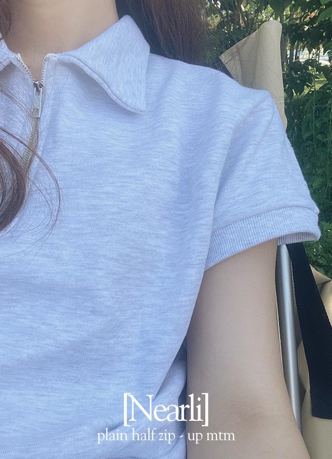 인스타문의폭주[Nearli] Plain 탄탄핏 자수 하프 집업 맨투맨