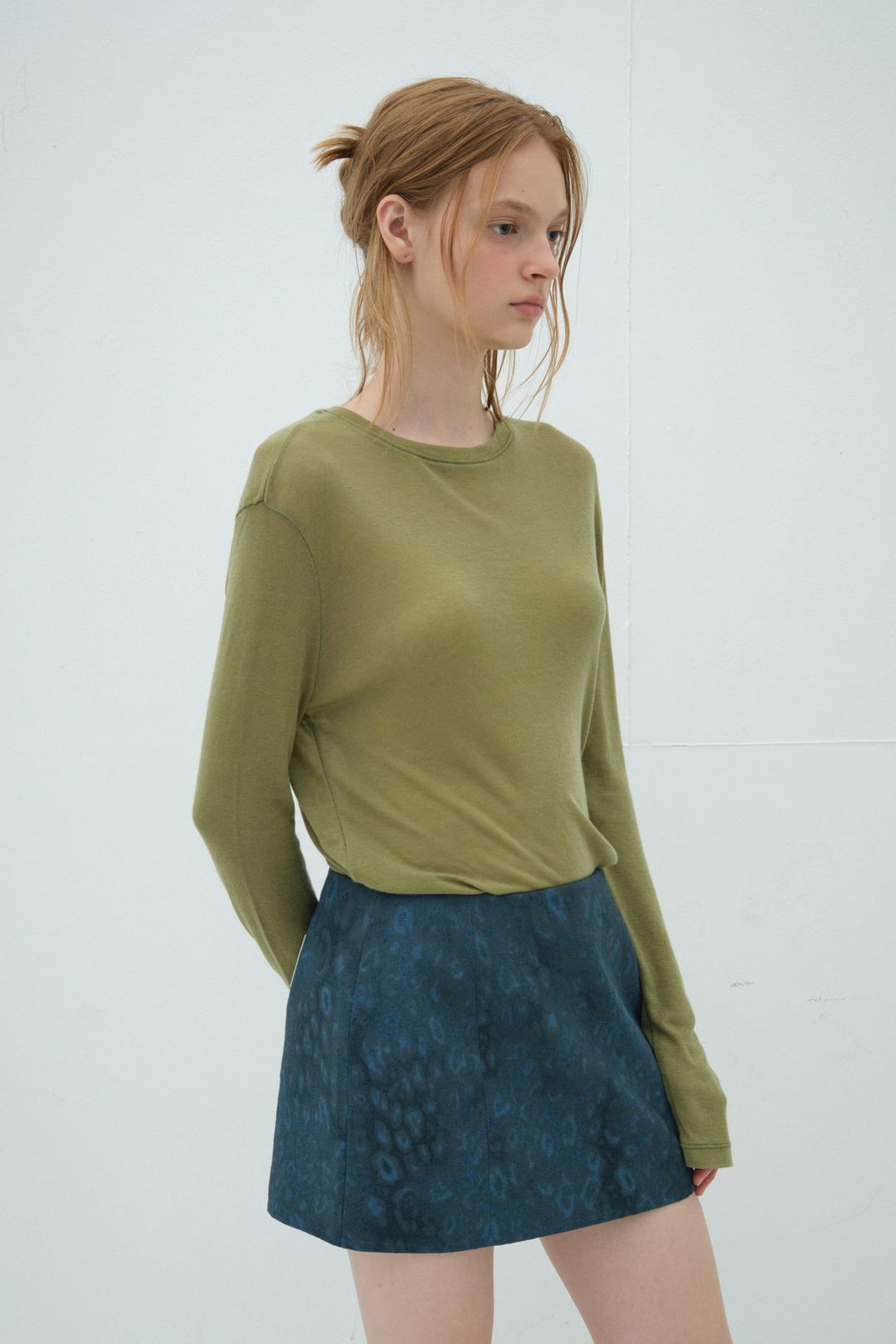 LEATHER LOW MINI SKIRT_LEOPARD TEAL BLUE