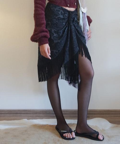 Fringe Tie Skirt Black/Ice Blue