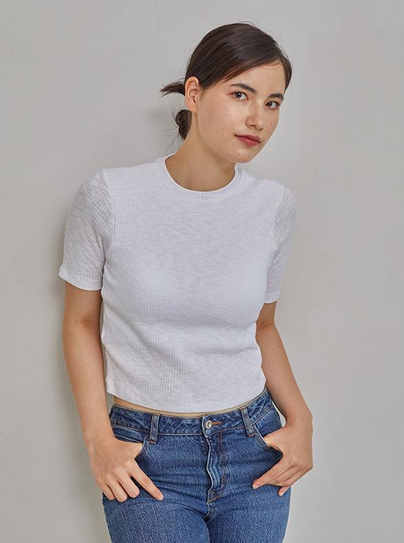 아르보노 골지 크롭 반팔 브라티