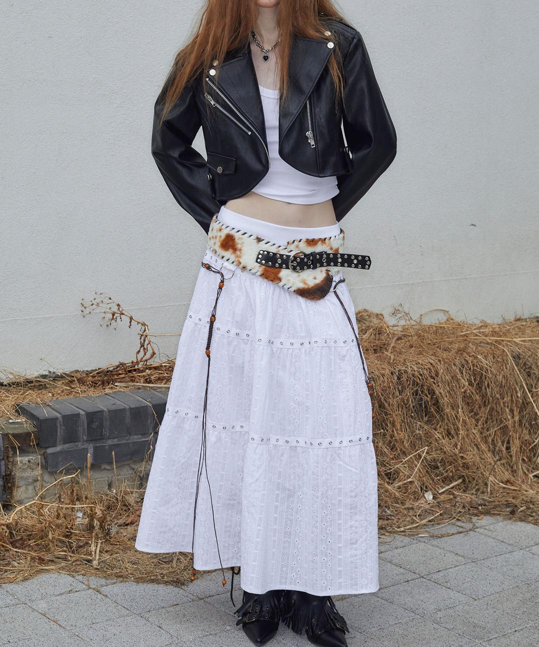 Tiered Eyelet Maxi Skirt (EMB WHITE)