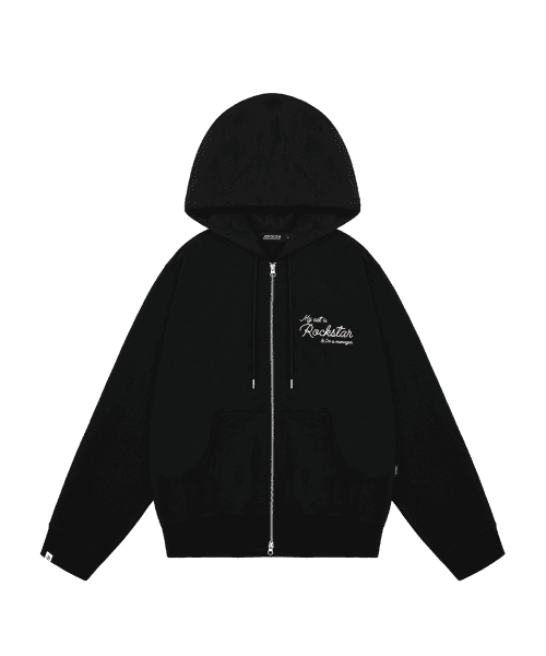 Cursive Handwriting Hoodie Zip-up (Black)