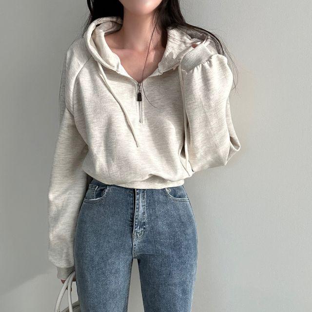 [5color/허리잘록/꾸안꾸] 가을 뮤트 반집업 크롭 후드티,맨투맨 - mtm_휴지마켓