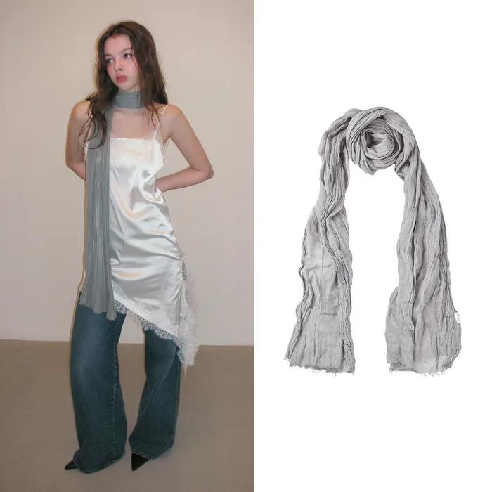 NATURAL GAUZE MIST LONG SCARF_GRAY