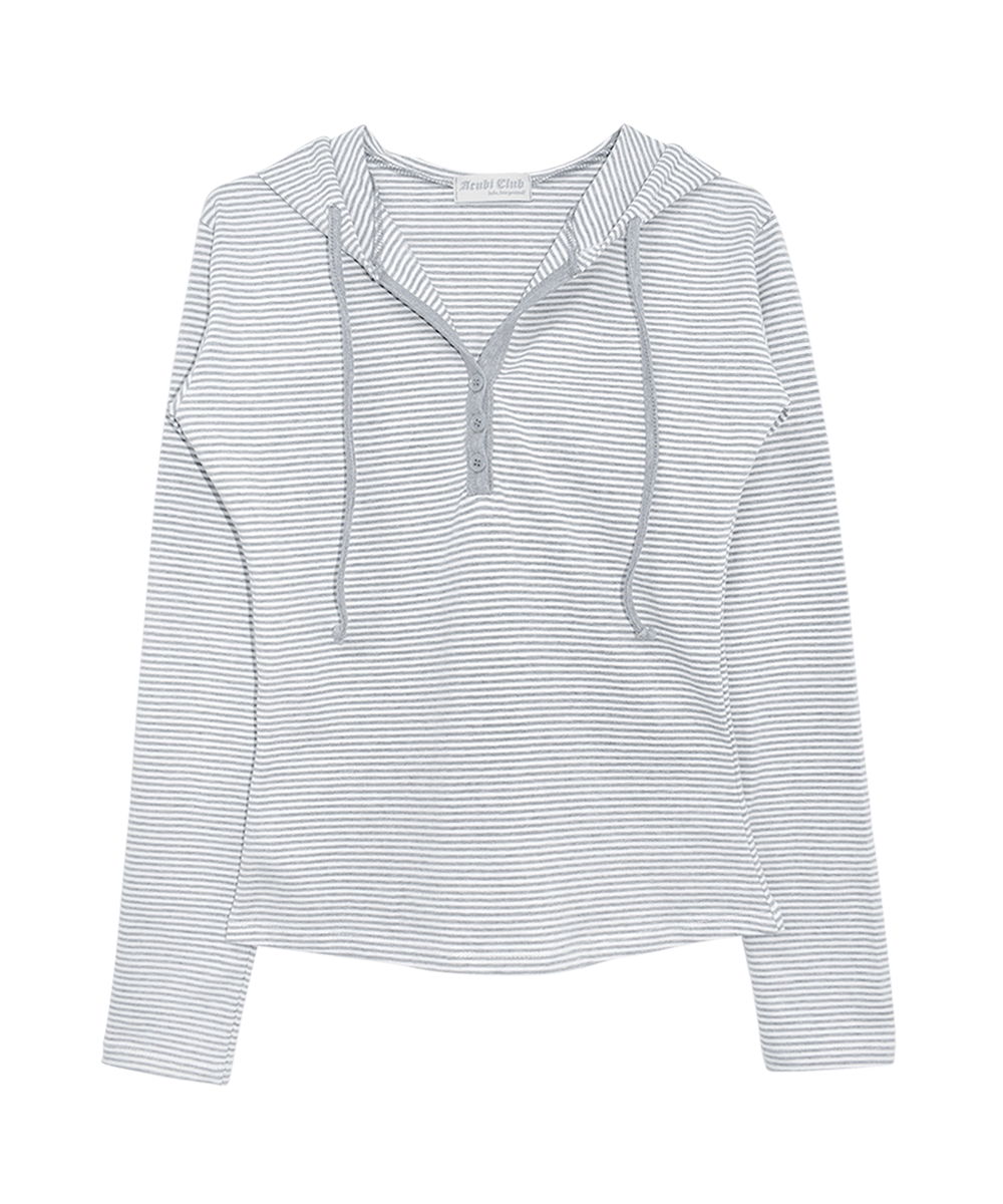 아쿠비클럽 [ACUBI CLUB] button stripe hood tee (2colors)