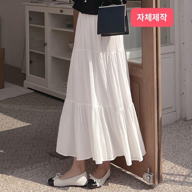 [자체제작/주문폭주] 캉캉 요루 셔링 밴딩 롱 스커트 P000CAQC