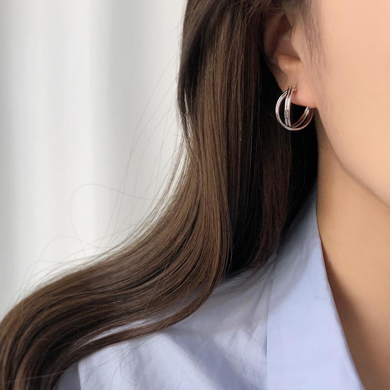 더블 투라인 크로스 원터치 링귀걸이(silver post)