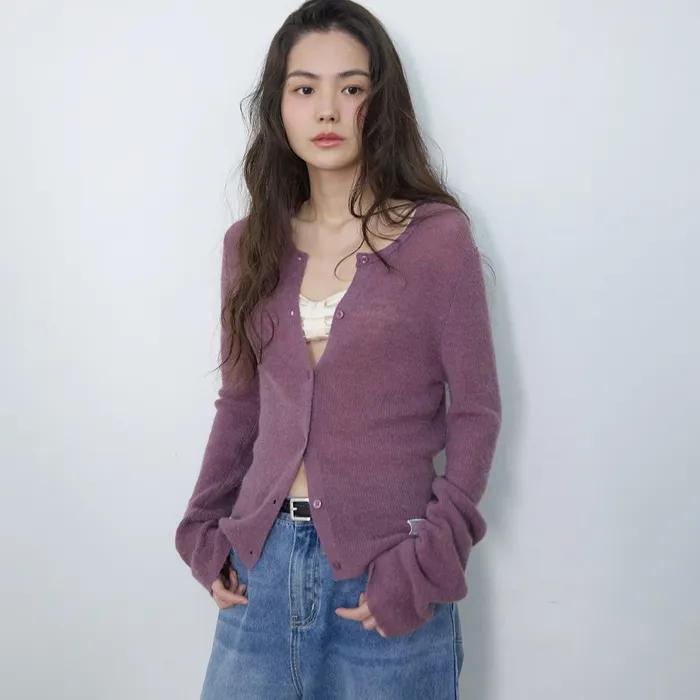 Sheer Mohair Knit Cardigan Dusty purple