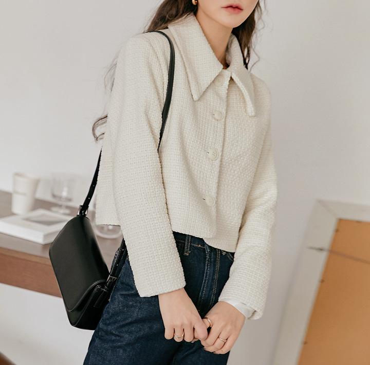 울 샤프 카라 트위드 자켓