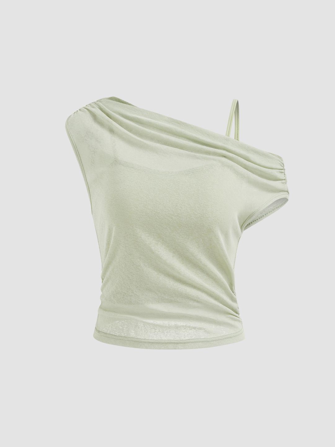 Asymmetrical Neck Ruched Top & Solid Cami Top