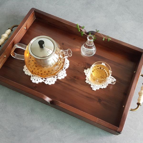 우드 엔틱 손잡이 서빙 쟁반 트레이 (2size)