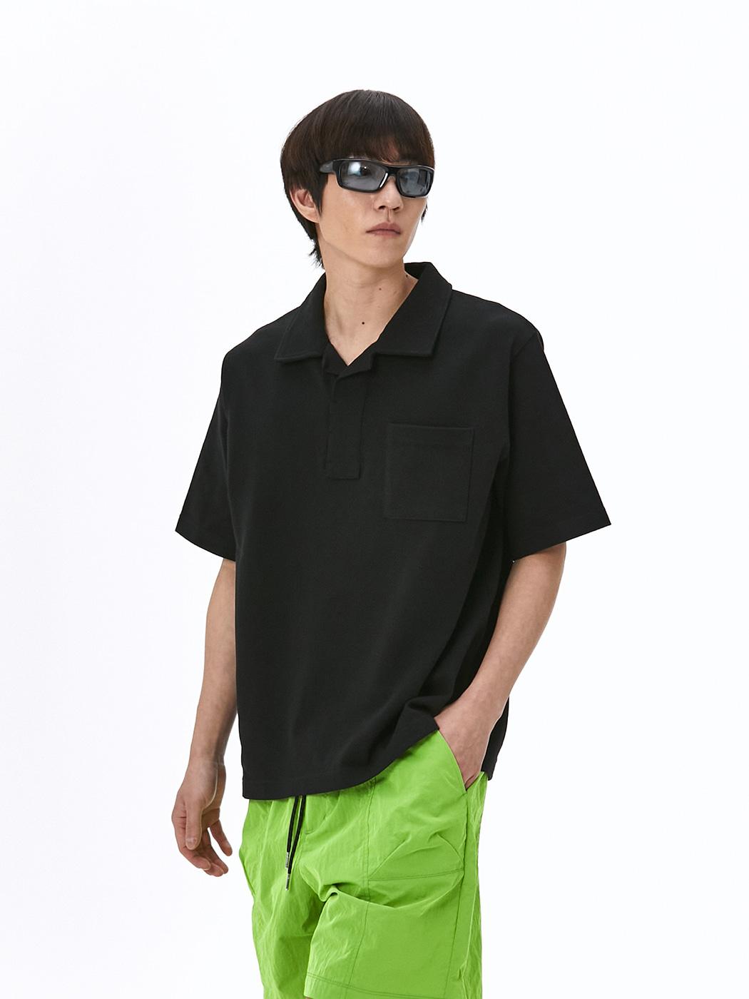 오픈카라 티셔츠_블랙