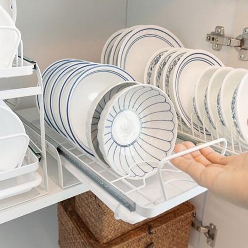 슬라이딩 그릇 정리대 접시 정리 선반 주방 수납 정리 거치대