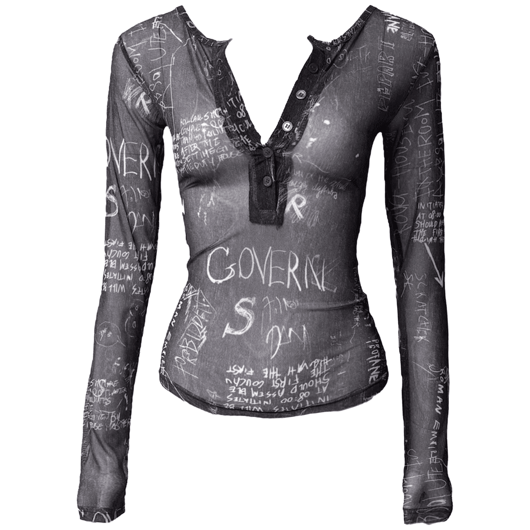 See-Through Drawing V-Neck T (Black)