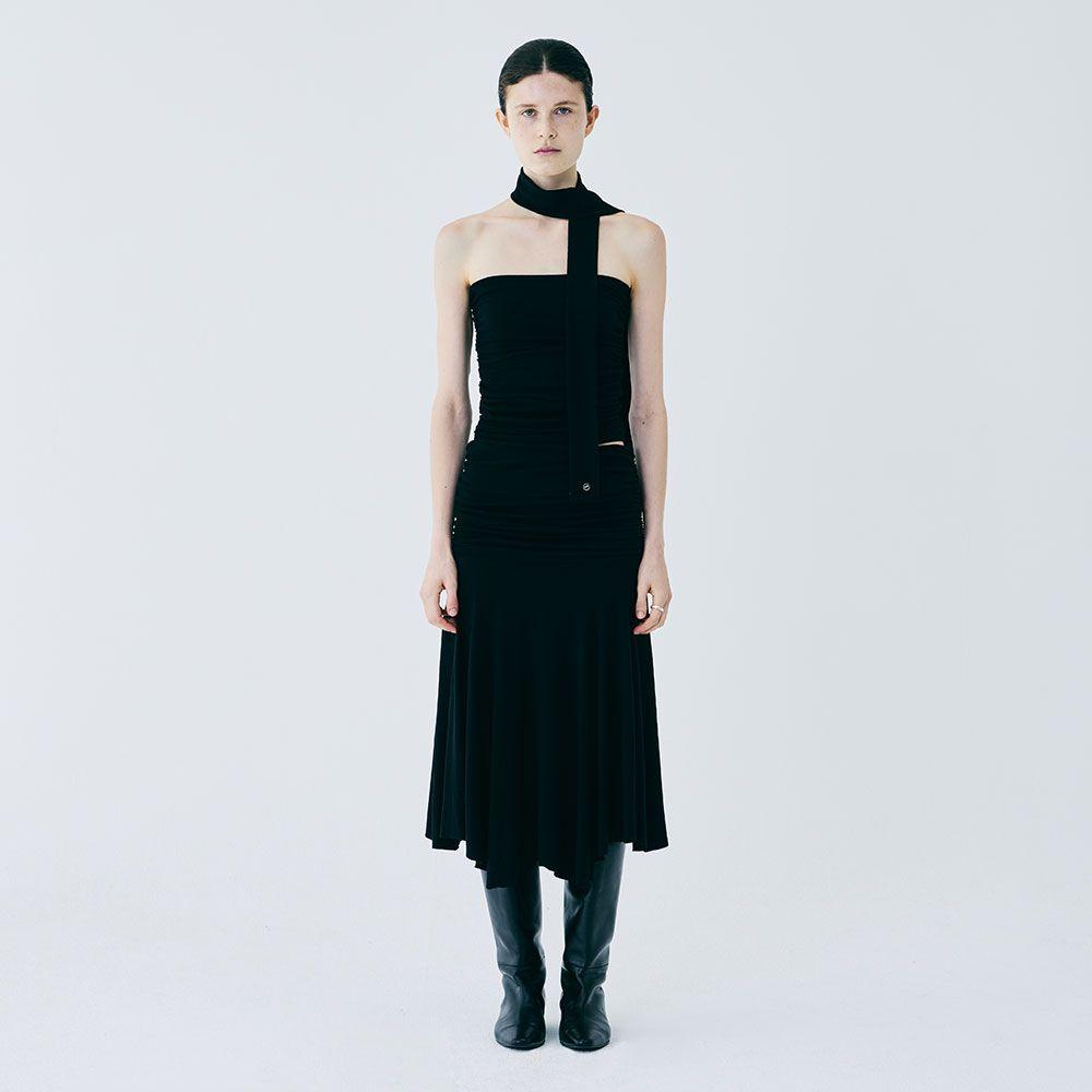 [3RD] SHIRRING UNBAL SKIRTS (BLACK)