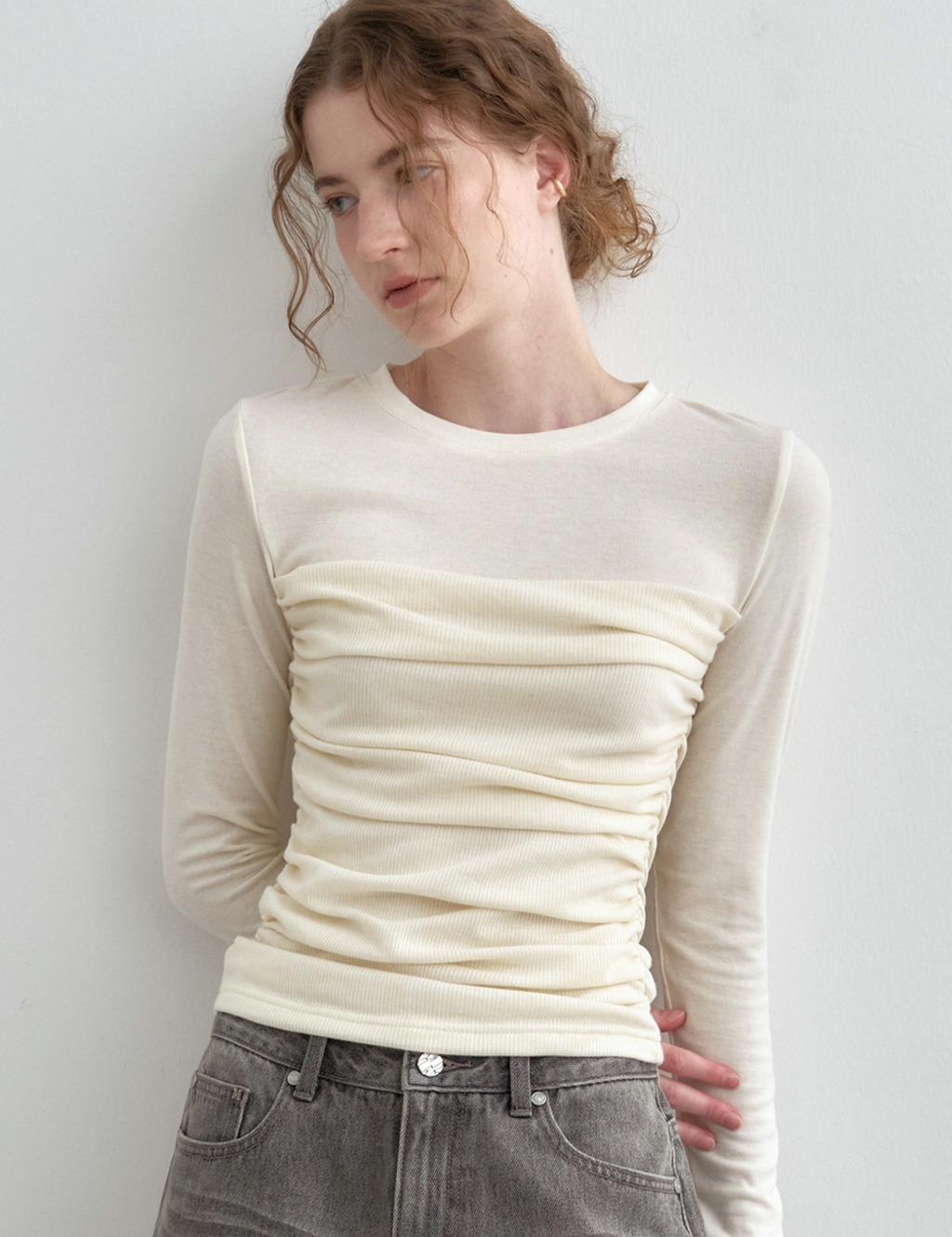 튜브탑 셔링 레이어드 티셔츠 크림 MDTS083CREAM