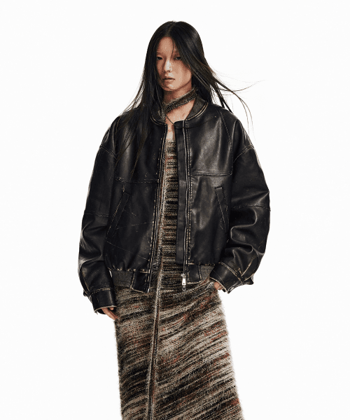 컬러 코티드 레더 자켓_다크 브라운