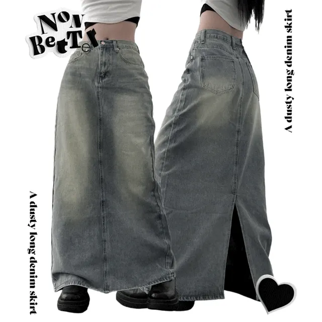 *[핏보장!/S~XL.선택]* a dusty long denim skirt [ 더스티 맥시 롱 데님 스커트 ]