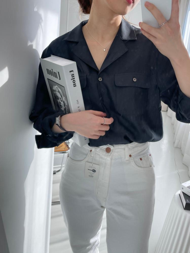 라운지 Lounge 라펠 카라 소프트 포켓 블라우스 셔츠 (3color)