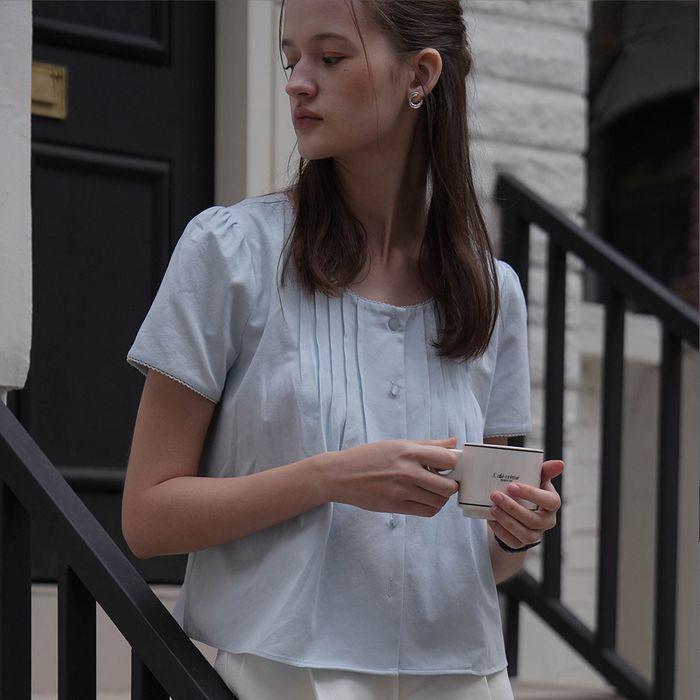 Pintuck Lace Blouse [Blue]